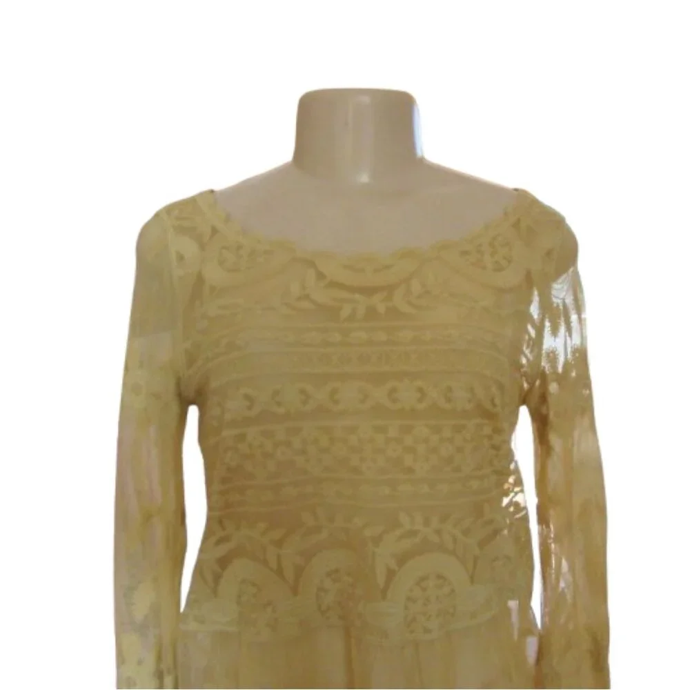 Sundance Yellow Sheer Lace Peplum Top XS Rayon/Spandex
